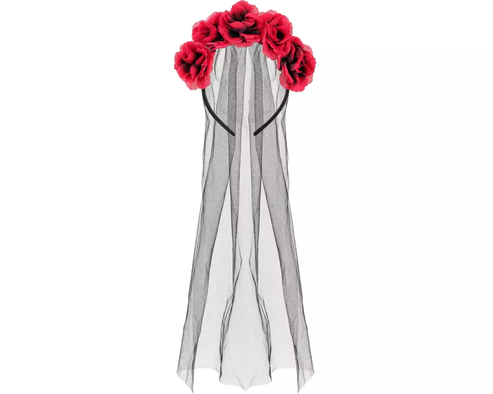 Partydeco Haarreif Rosen 17.5 x 18 cm, Rot/Schwarz