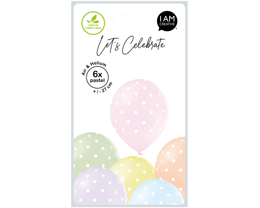 I AM CREATIVE Ballons kleine Punkte 27cm 1000-1056 pastell 6 Stück