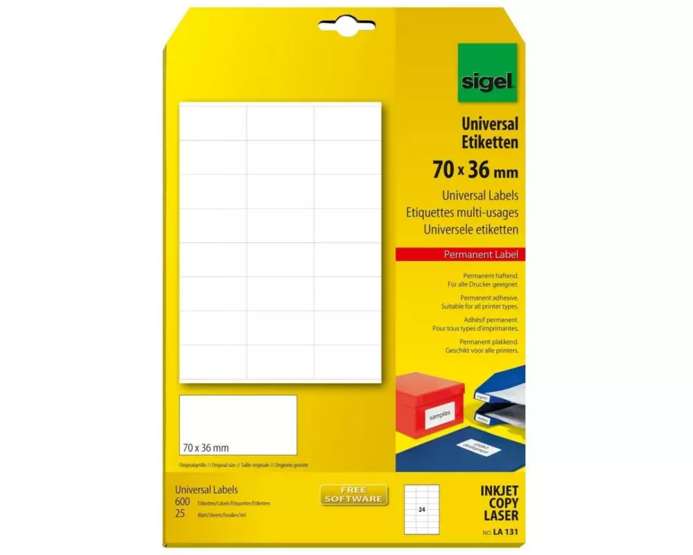 Sigel Universal-Etiketten 70 x 3.6 cm, 25 Blatt, Weiss