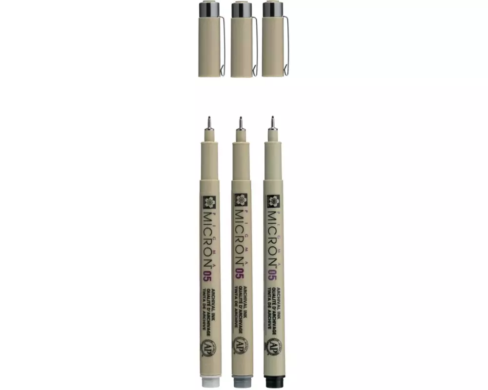Sakura Fineliner Pigma Micron 0.45 mm, Schwarz/Grau, 3 Stück