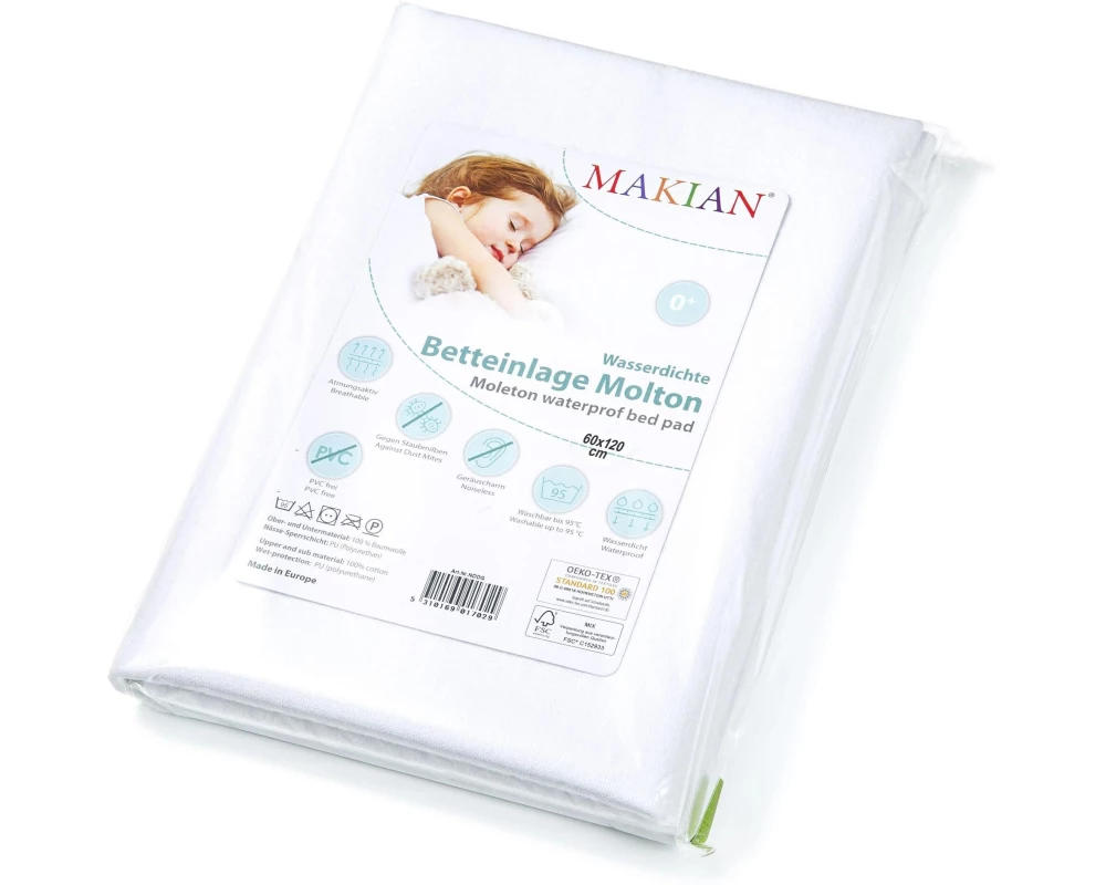 MAKIAN Matratzenschutz Molton, 1-er Pack 60 x 120 cm, Weiss