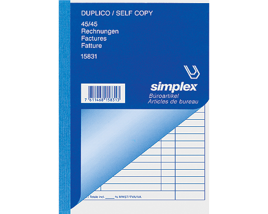 SIMPLEX Rechnungen D/F/I A5 15831 weiss/gelb 45x2 Blatt