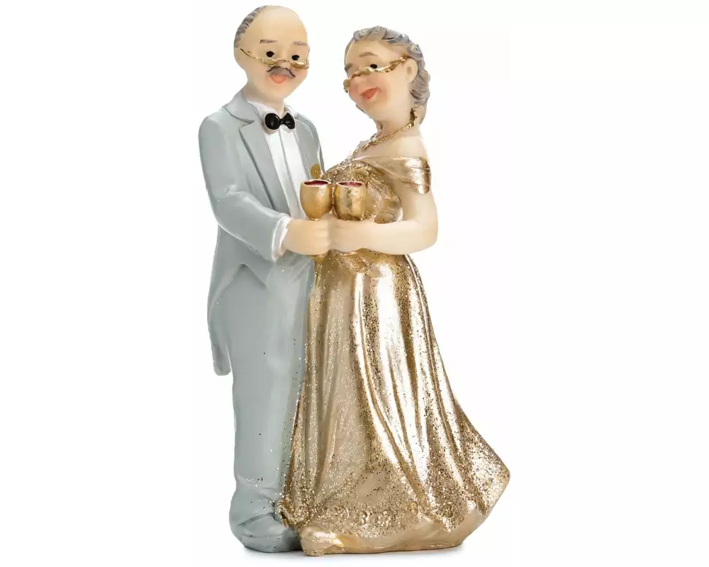 Partydeco Kuchen-Topper Figur Goldene Hochzeit 12 cm, Grau/Gold