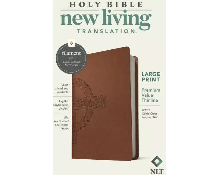 NLT Large Print Premium Value Thinline Bible, Filament Enabled (Leatherlike, Brown Celtic Cross)