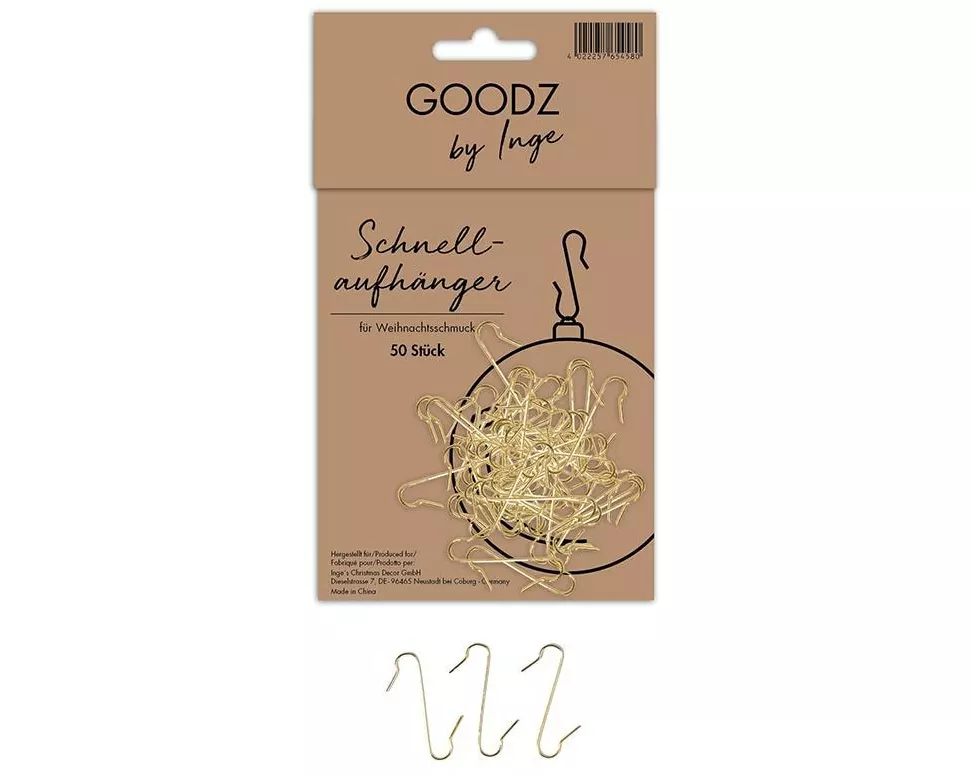 INGES CHRISTMAS DECOR Schnellanhänger in S-Form 4 cm Gold, 50 Stück