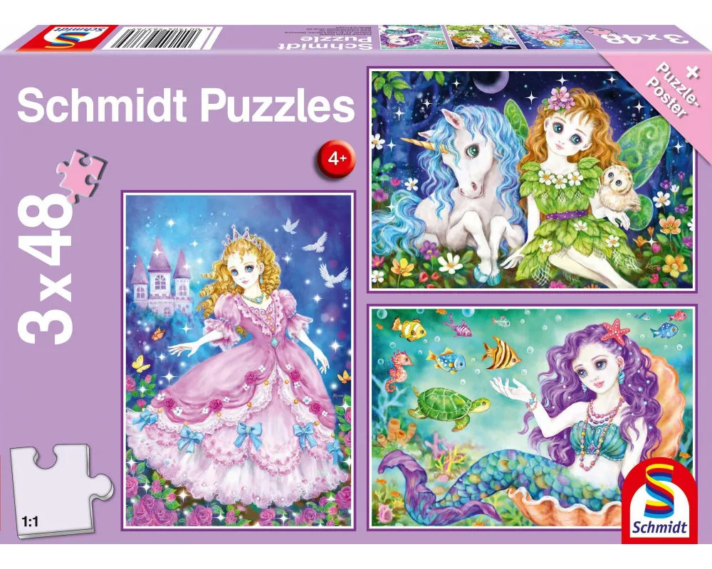 Prinzessin, Fee & Meerjungfrau. Puzzle 3 x 24 Teile