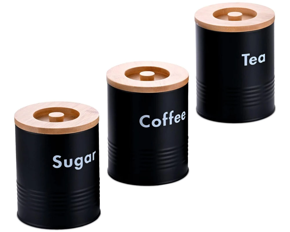 relaxdays Dose für Kaffee, Tee und Zucker 3er Set, Schwarz