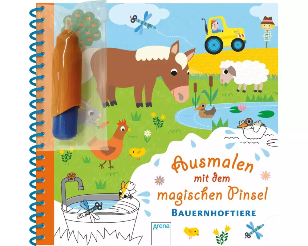 Ausmalen mit dem magischen Pinsel. Bauernhoftiere