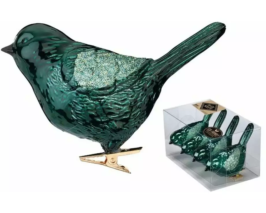 Holly & Jolly Weihnachtskugel Vogel Noble Green 4 Stück, 8 cm
