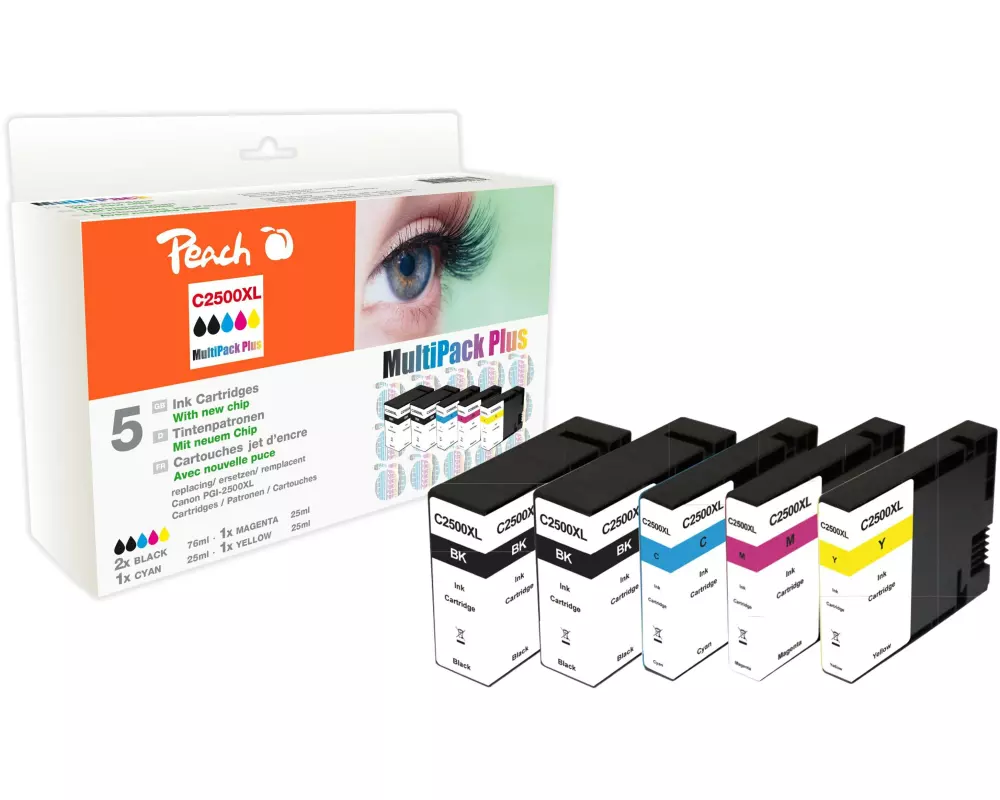 Peach Tintenset Canon PGI-2500 C, M, Y, 2x BK