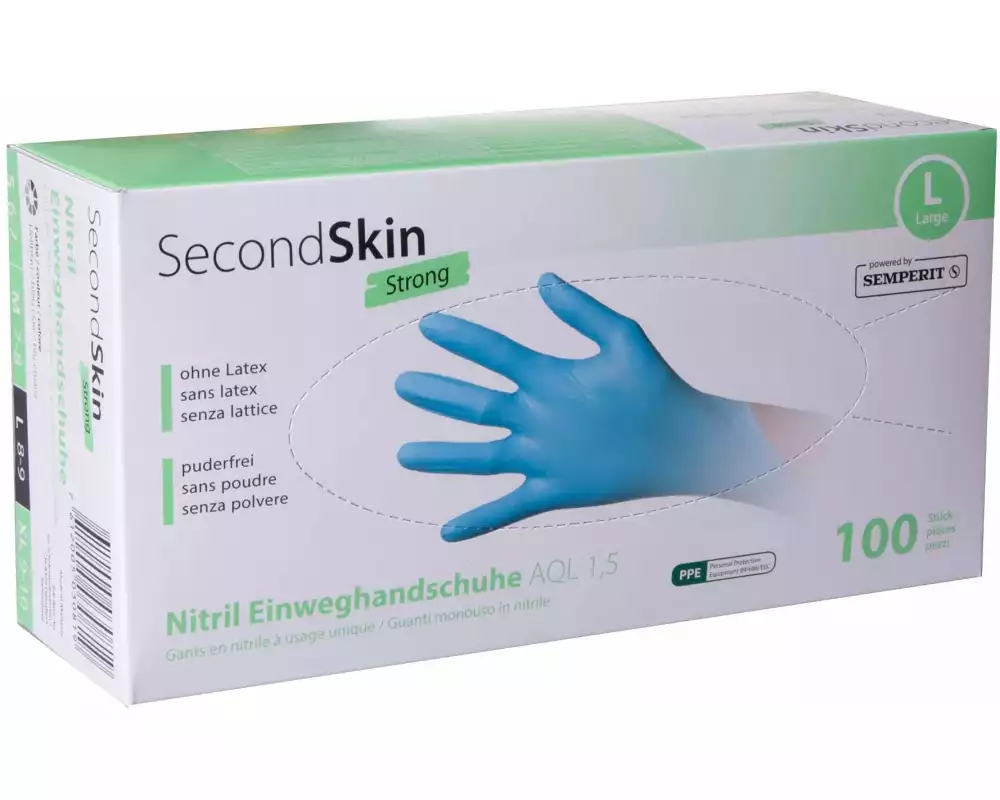SecondSkin Einweghandschuh Nitril Strong L, Blau, 100 Stück
