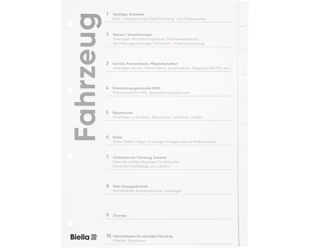 BIELLA Register Karton Expert A4 465011290U Fahrzeug DE 10-teilig