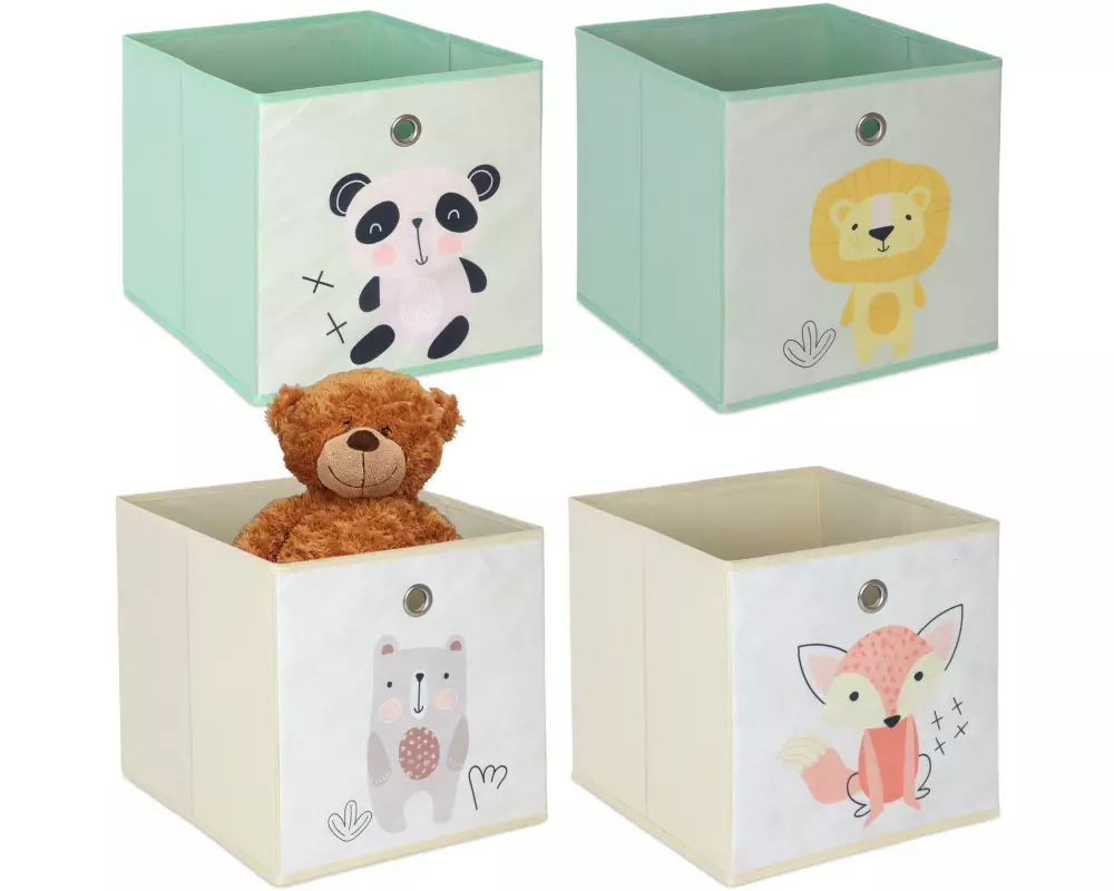 relaxdays Spielzeugbox Tiere 4 Stück