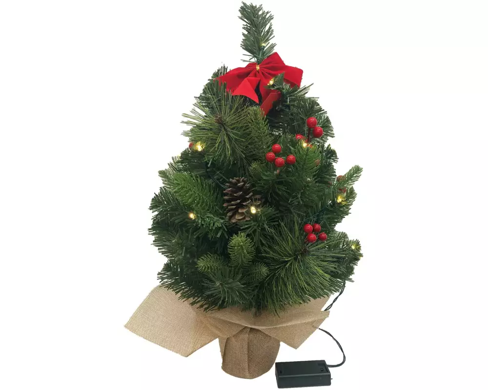 Dameco Weihnachtsbaum mit Jute-Topf, 15 LEDs, 50 cm, Grün