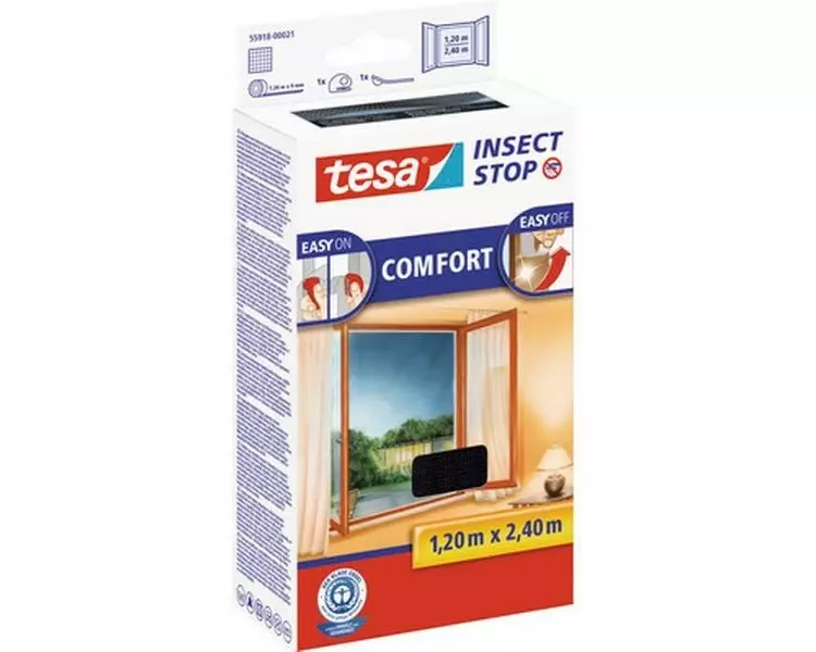 tesa Fliegengitter -Set Comfort, 2x 1.2 m x 2.4 m, Anthrazit
