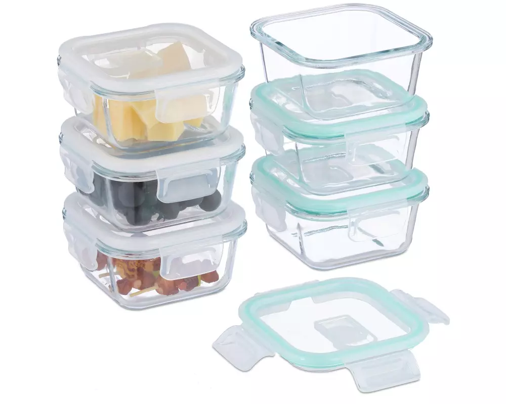 relaxdays Frischhaltedosen 0.32 l, Transparent/Weiss/Türkis