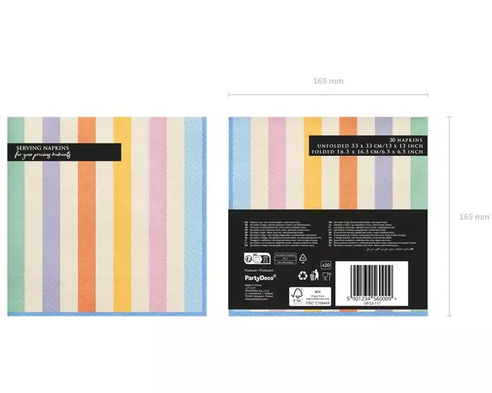 Partydeco Papierservietten Streifen 33 cm x 33 cm