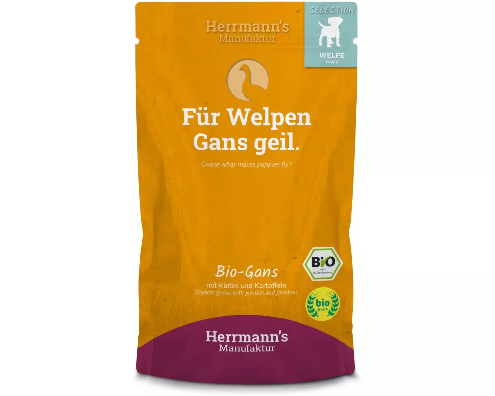 Herrmann's Nassfutter Welpe Bio Gans mit Spinat und Kartoffeln