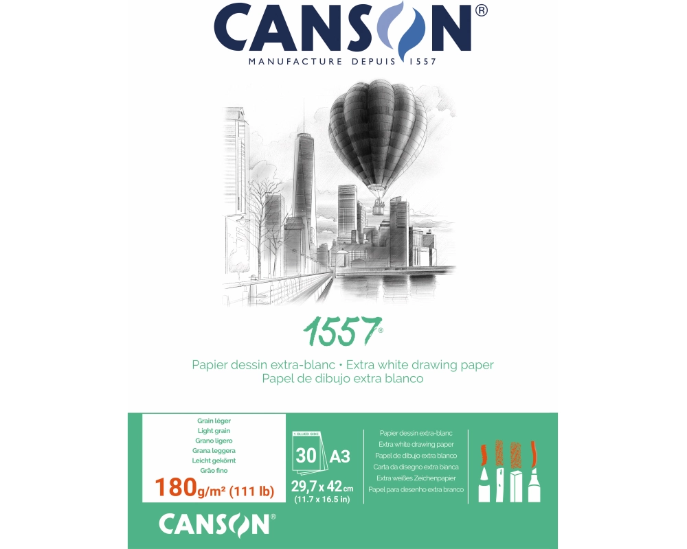 CANSON Skizzenblock 1557 A3 204127415 30 Blatt, geleimt, 180g