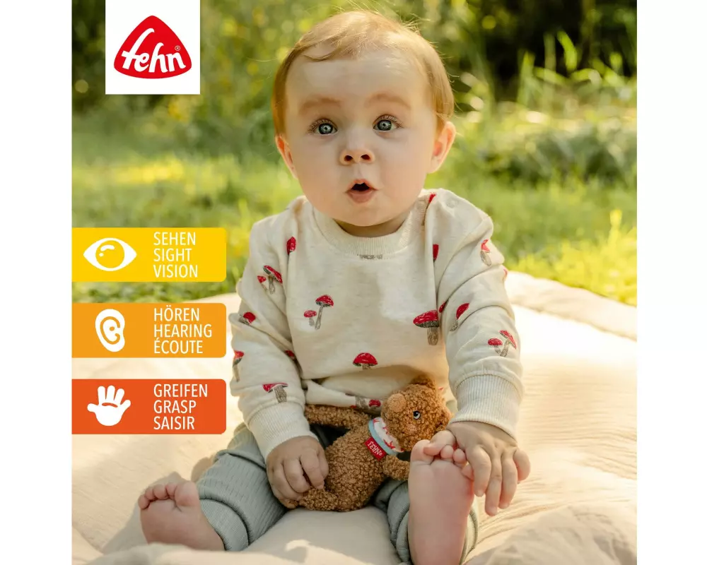 fehn Kuscheltier Bean Bag Bär Plüsch / Velours, Braun, 16 cm