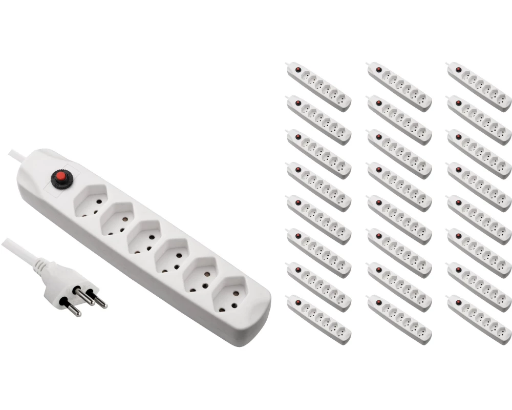 FURBER.power Steckdosenleiste mit Überlastschutz 6x T13, 25 Stück, Weiss