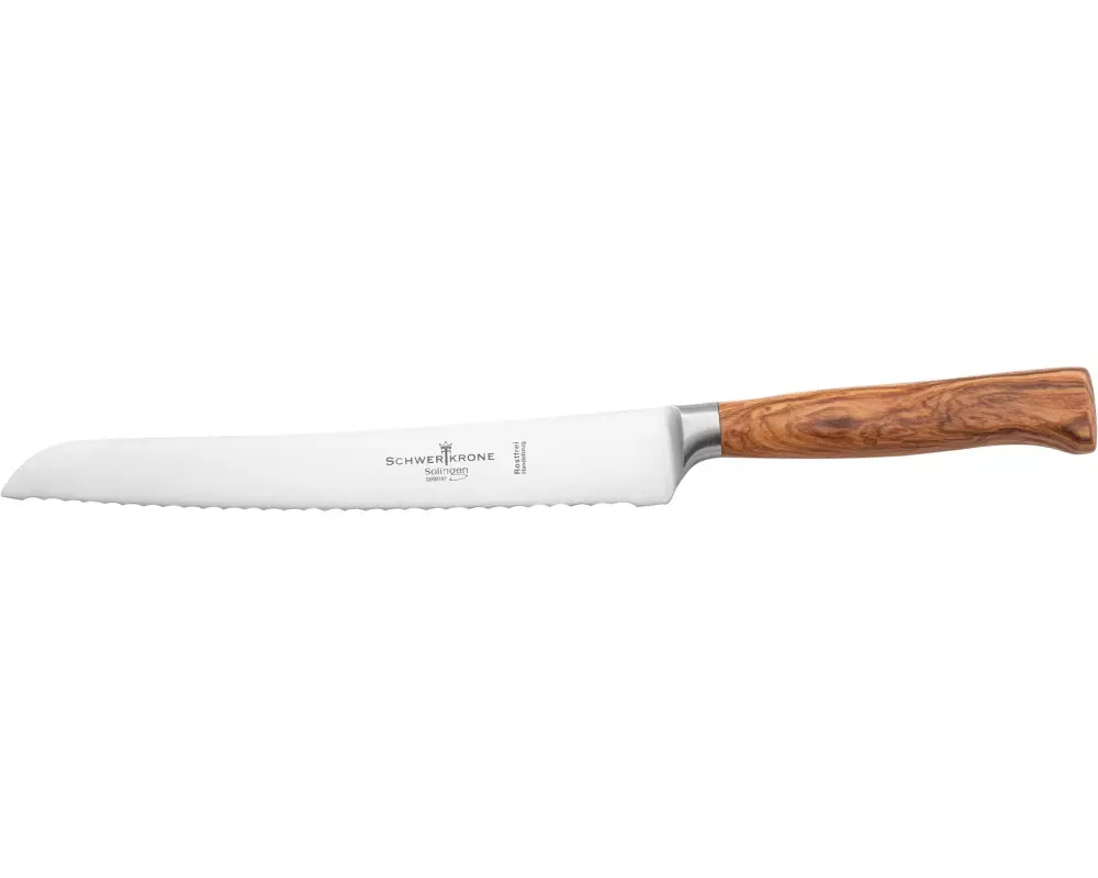 Schwertkrone Brotmesser geschmiedet Olivenholz - 20 cm Braun