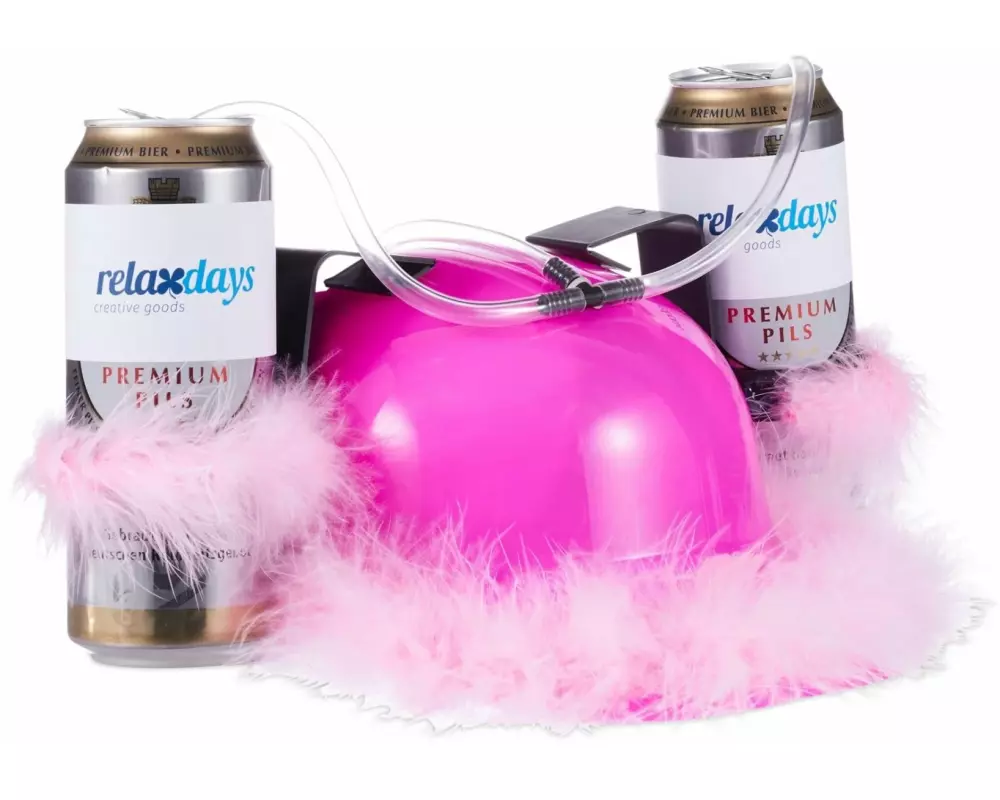 relaxdays Partyaccessoire Trinkhelm mit Feder-Boa 13 x 32 cm, Pink