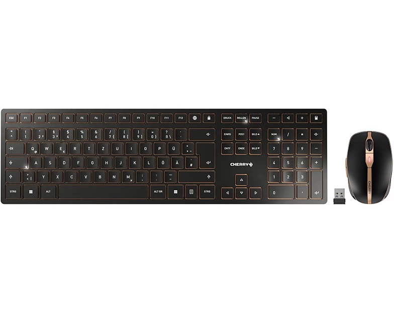 CHERRY DW 9100 SLIM Tastatur Maus enthalten Universal RF Wireless + Bluetooth QWERTZ Deutsch Schwarz