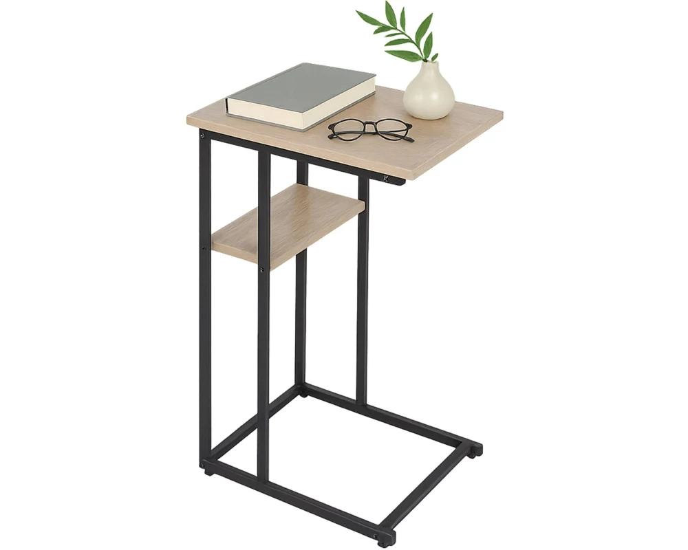 relaxdays Beistelltisch in C-Form 60 x 40 Schwarz/Hellbraun