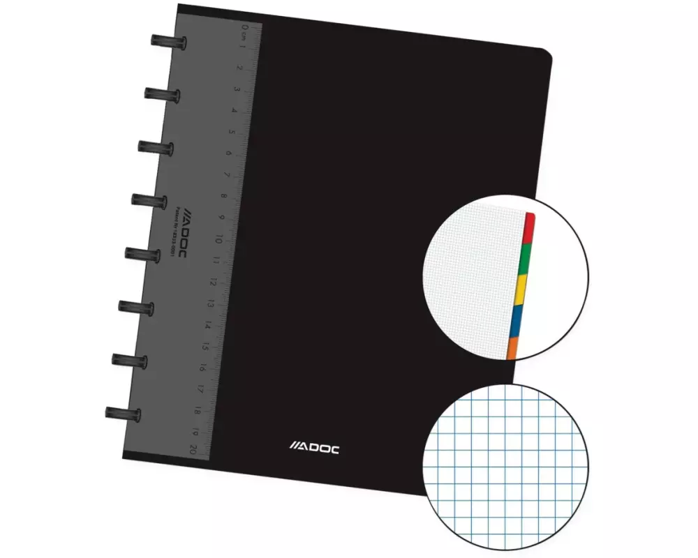 Adoc Notizheft Pap-Ex A5, kariert, Schwarz