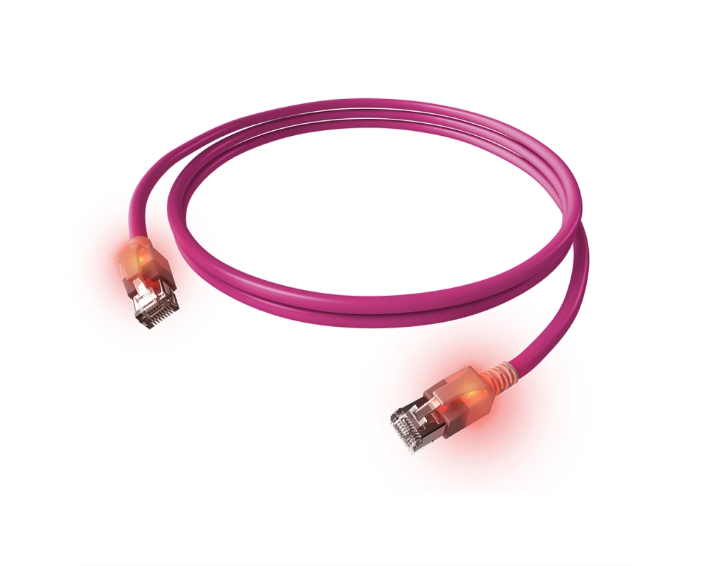 EasyLan DualBoot LED Patchkabel RJ45 S/FTP Cat.6A (Class EA), mit saCon Stecker, LSOH, violett, 2 m