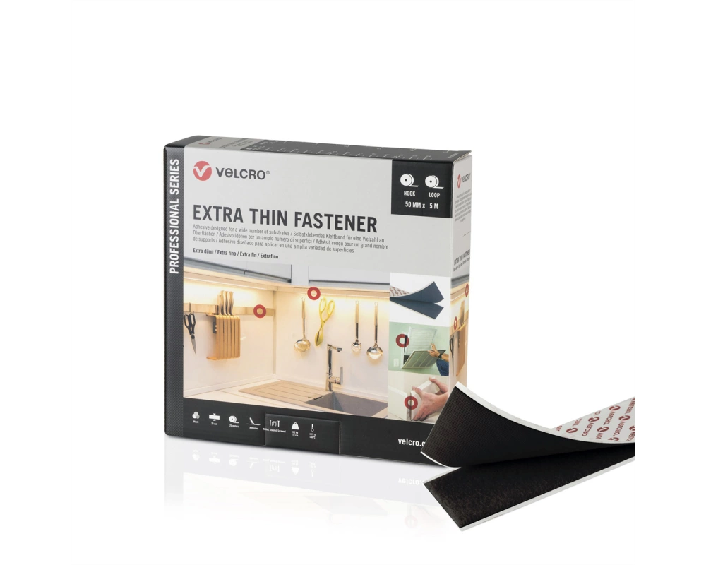 VELCRO Extra Thin Fastener 5m Hakenband 5m Flauschband, Haken & Flausch 50mm schwarz