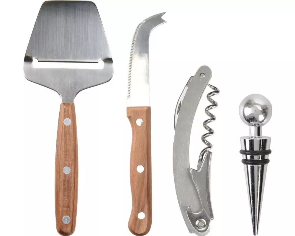 FURBER Wein und Käse Servierset, 4-teilig Braun/Silber