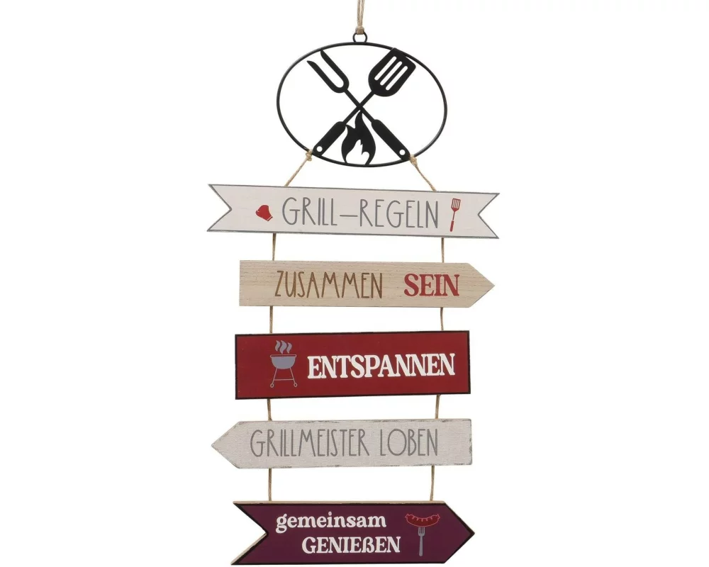 Boltze Aufhänger Grill-Regeln 30 x 54 cm, Beige/Rot/Schwarz