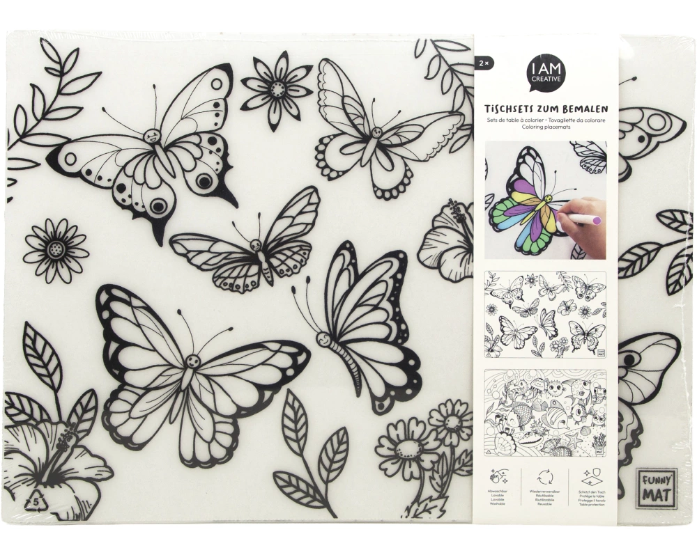 I AM CREATIVE Mal-Tischset 25x35cm 1000-2803 Schmetterling & Fische