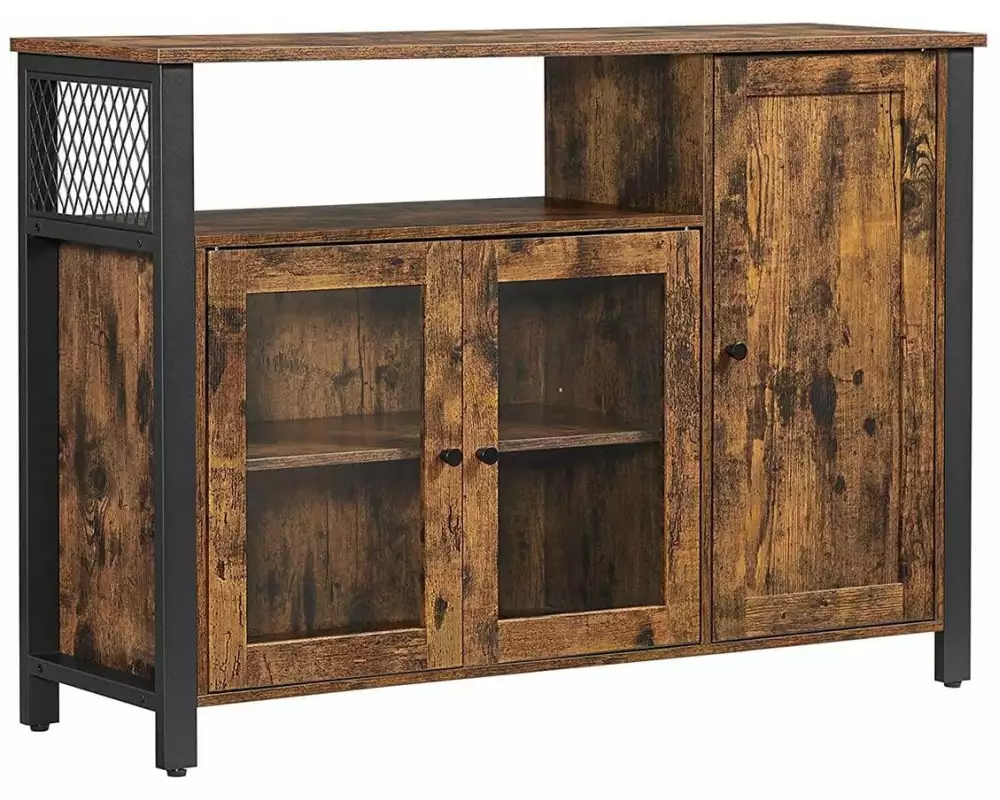 VASAGLE Sideboard mit 3 Türen 110 x 75 cm, Braun/Schwarz