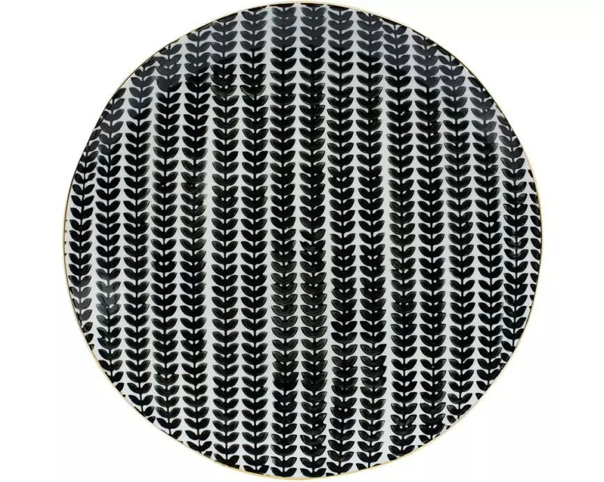 Kadastar Speiseteller Metropolitan Leaves Ø 26 cm, Schwarz/Weiss