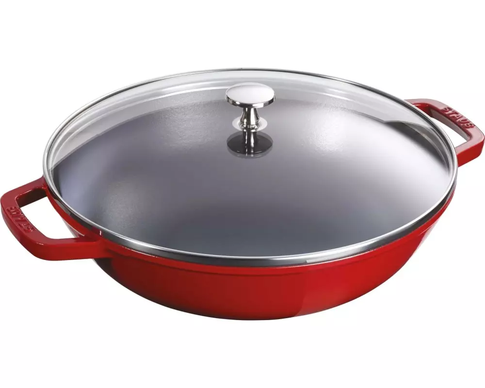 Staub Wok mit Glasdeckel 30 cm, Kirschrot, 4.4 l