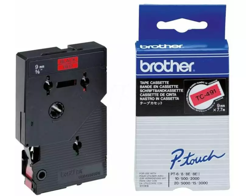 Brother Beschriftungsband TC-491 Schwarz auf Rot