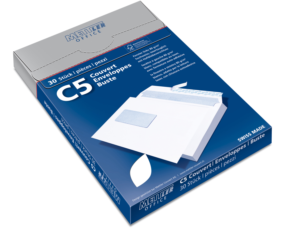 METTLER Couvert Fenster links C5 8065-100-S30 100g, hochweiss, Kleber 30 Stk