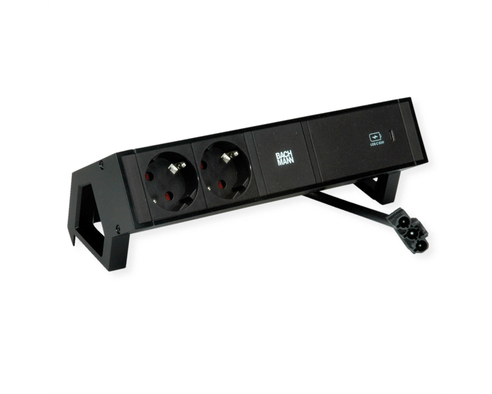 BACHMANN DESK2 2xSchutzkontakt USB C, USB Charger 60W 0,2m GST18 Schwarz
