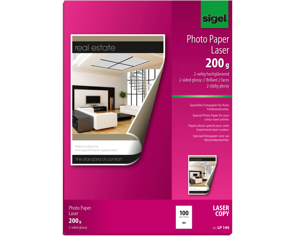 SIGEL Farblaser-Papier A4 LP144 200g,glossy, weiss 100 Blatt