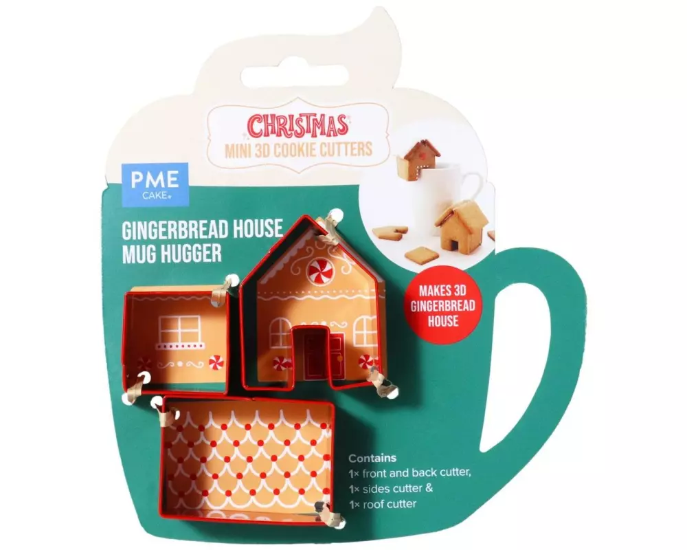 PME Mini-Lebkuchenhaus-Ausstecher 3-teilig, Metall, für Tassen