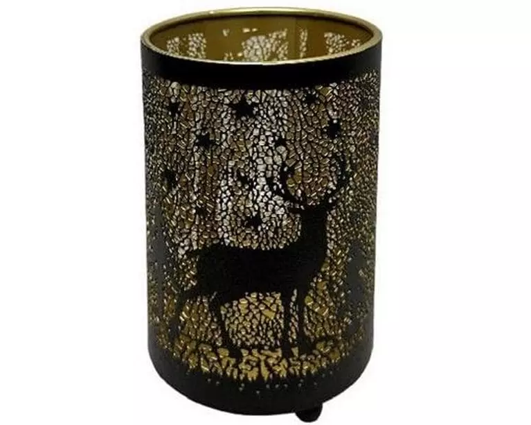 Dameco Weihnachtswindlicht mit Hirsch Design 13 cm, Gold/Schwarz