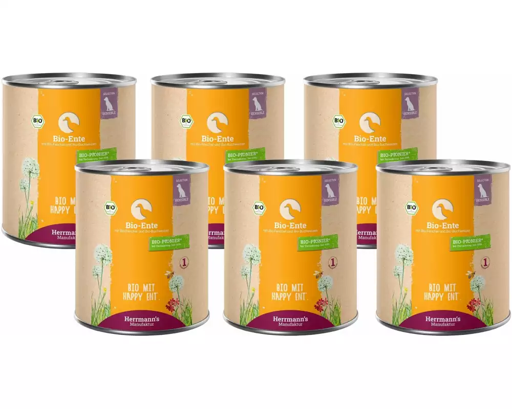 Herrmann's Nassfutter Bio Ente mit Fenchel und Buchweizen 6 x 800 g