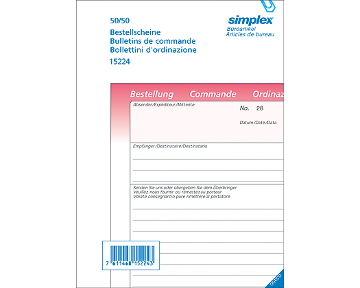 SIMPLEX Bestellscheine D/F/I A5 15225 rosa/rosa/weiss 50x3 Blatt