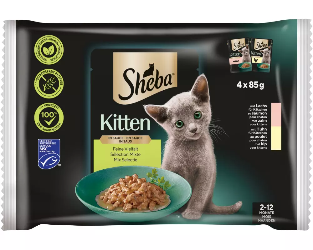 Sheba Nassfutter Kitten Sauce feine Vielfalt, 4 x 85g