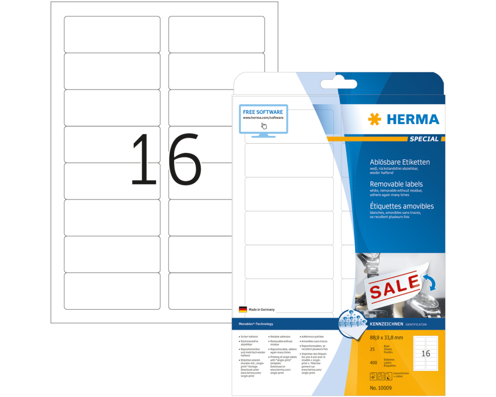 HERMA Etiketten 10009 10009 88.9x33.8mm abl. 400Stk. 25 B