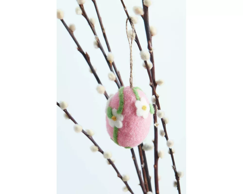 Aufhänger Filz-Ei Gänseblümchen, Rosa, 7,8 x Ø 5,8cm