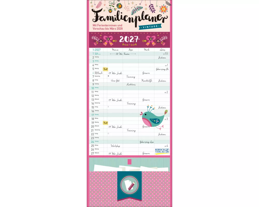 Familienplaner Vintage Zetteltasche 2027
